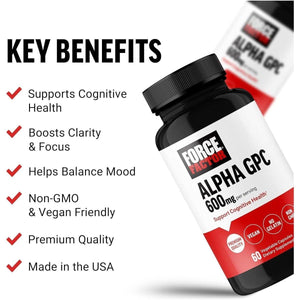 FORCE FACTOR Alpha GPC Brain Supplement for Memory and Focus, Mood Support Supplement with Alpha GPC 300Mg, 60 Capsules.