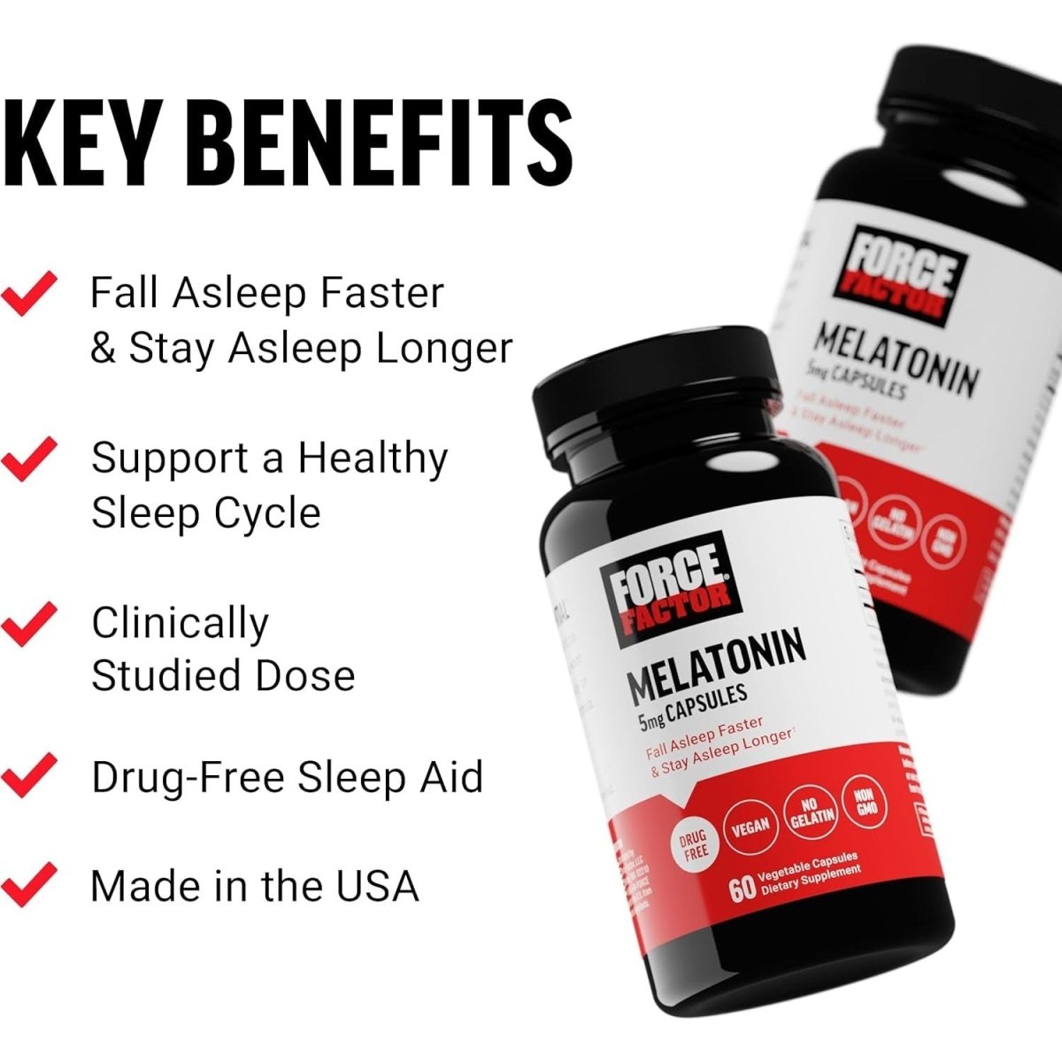 FORCE FACTOR Melatonin 5Mg (60 Vegetable Capsules) - Suppviv