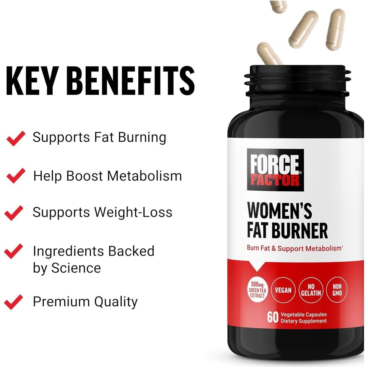 FORCE FACTOR Women’S Fat Burner & Metabolism Booster 60 Capsules - Suppviv
