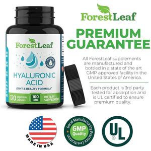 Forestleaf - Hyaluronic Acid Supplements - 120 Vegetable Capsules - Supports Skin Hydration, Joints, Bones & Hair - Suppviv