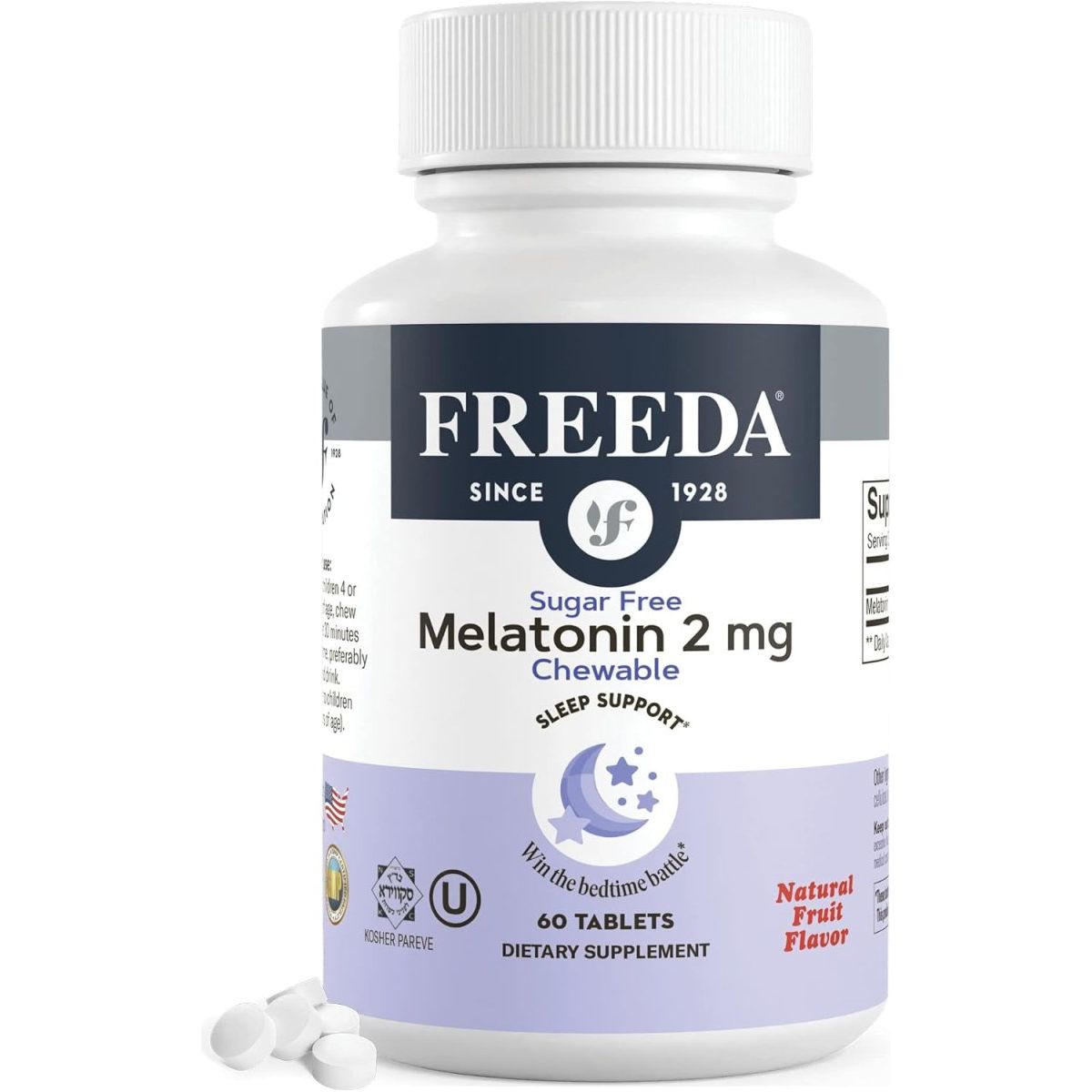 FREEDA Chewable Melatonin - Kosher 2Mg for Adults & Kids (60 Count) - Suppviv