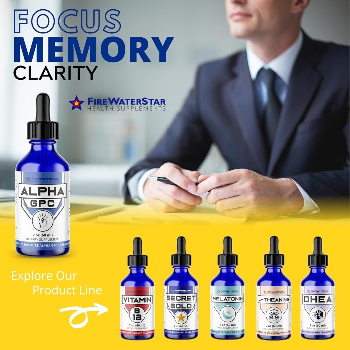 FWS Alpha GPC Choline Liquid Drops - Brain Supplement for Memory and Focus - 300Mg - 30 Day Supply - Suppviv