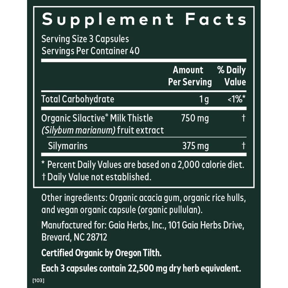 Gaia Herbs Milk Thistle - Liver Supplement & Cleanse Support 120 Capsules - Suppviv
