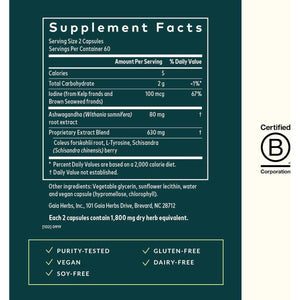 Gaia Herbs Thyroid Support - Made with Ashwagandha 120 Capsules - Suppviv