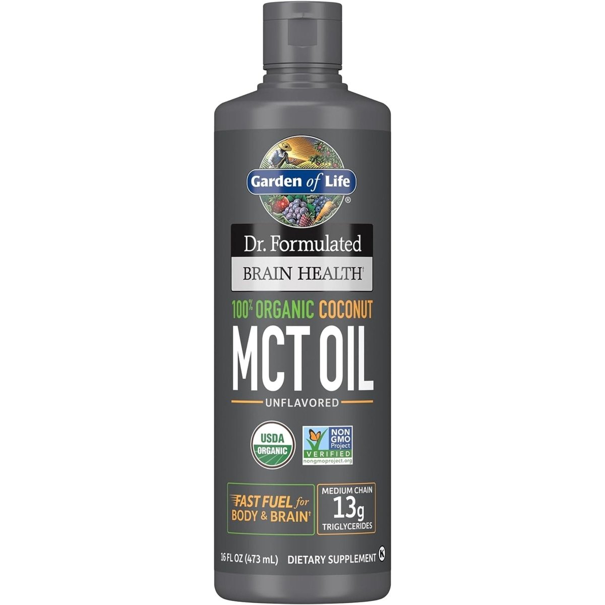 Garden of Life Dr. Formulated Brain Health 100% Organic Coconut MCT Oil 16 Fl Oz Unflavored, - Suppviv
