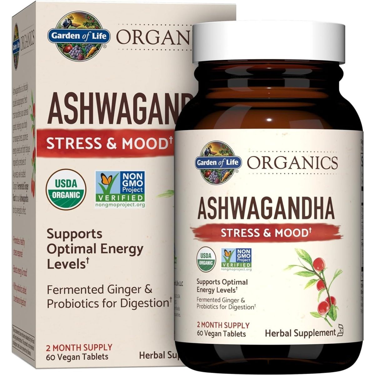 Garden of Life Organics Ashwagandha Stress, Mood & Energy Support Supplement (60 Tablets) - Suppviv