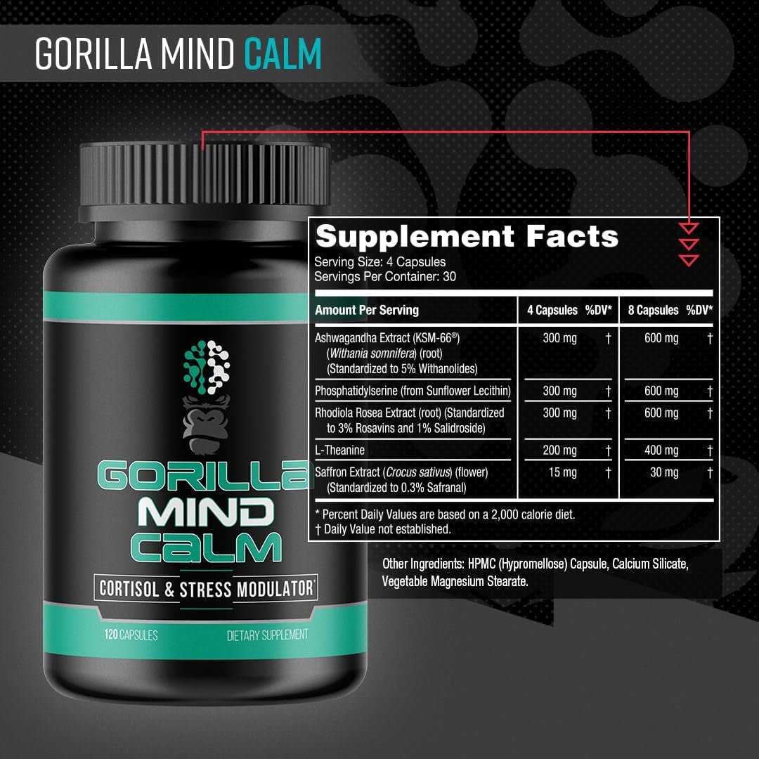 Gorilla Mind Calm - Potent Relaxation & Stress Reduction (120 Capsules) - Suppviv