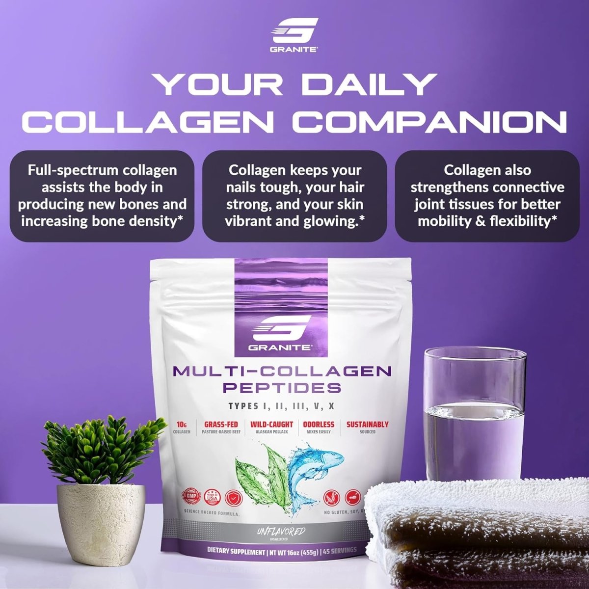 Granite Supplements Collagen Peptides Powder - Hair Skin and Nails Vitamins 16Oz - Suppviv