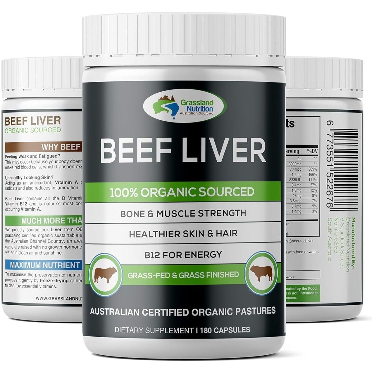 Grass Fed Beef Liver 100% Organic Sourced (180 Capsules) - Suppviv