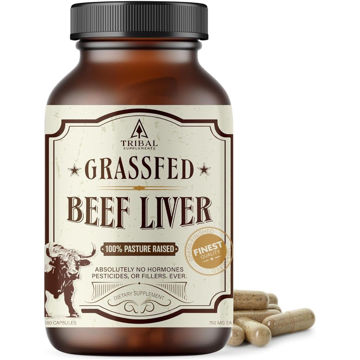 Grass Fed Beef Liver Capsules, 180 Freeze Dried Liver Pills (3000 Mg) - Suppviv