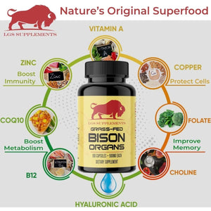Grass Fed Bison Organ Supplement, Supports Whole Body Wellness (180 Capsules) - Suppviv