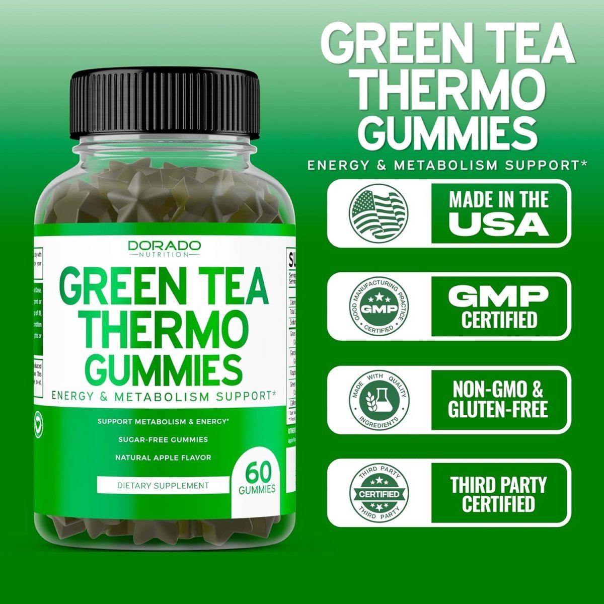 Green Tea Fat Burner Weight Loss Gummies (60 Count) Fat Burner Women - Suppviv