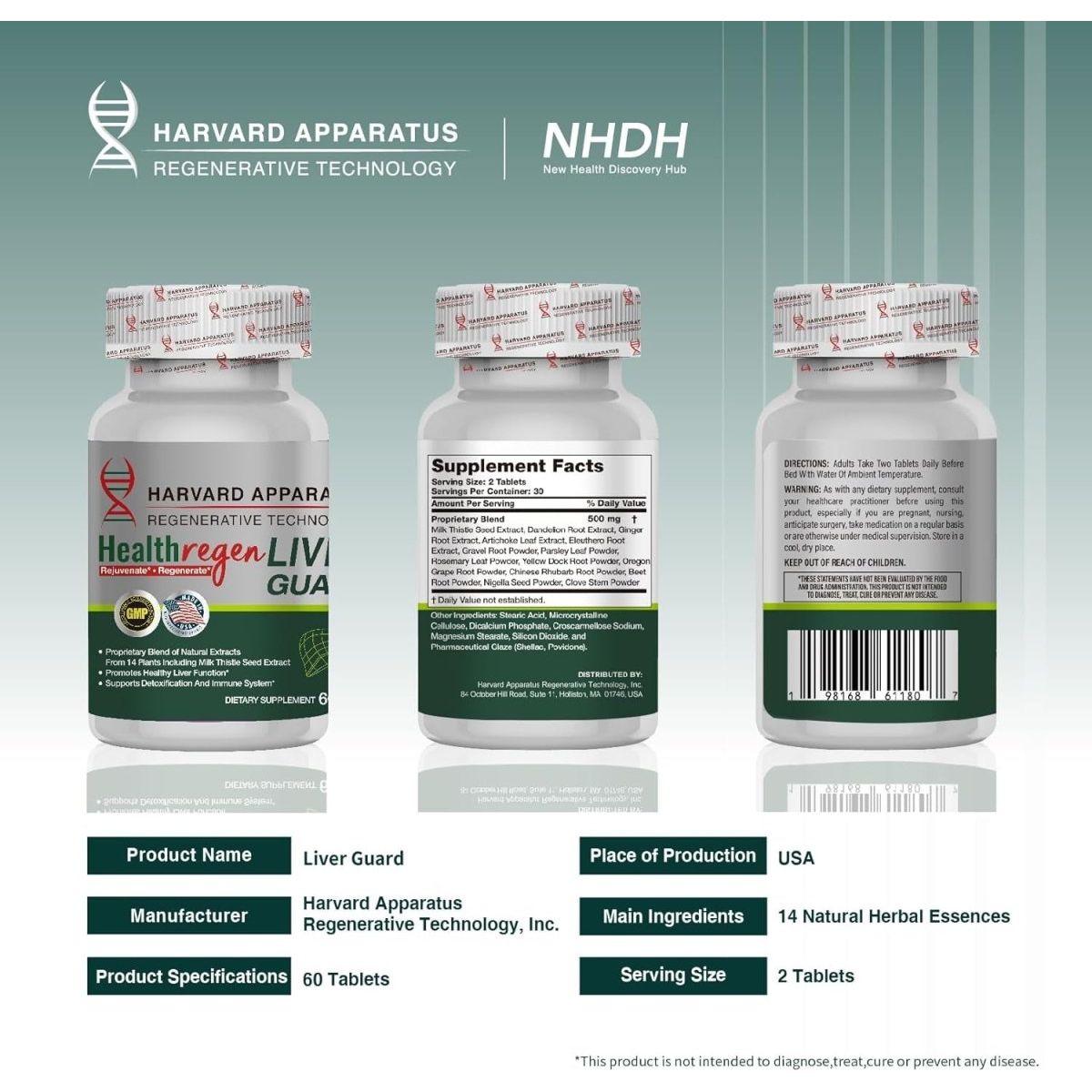Harvard Apparatus Regenerative Liver Guard 60 Tablets - Liver Cleanse Detox & Repair - Suppviv