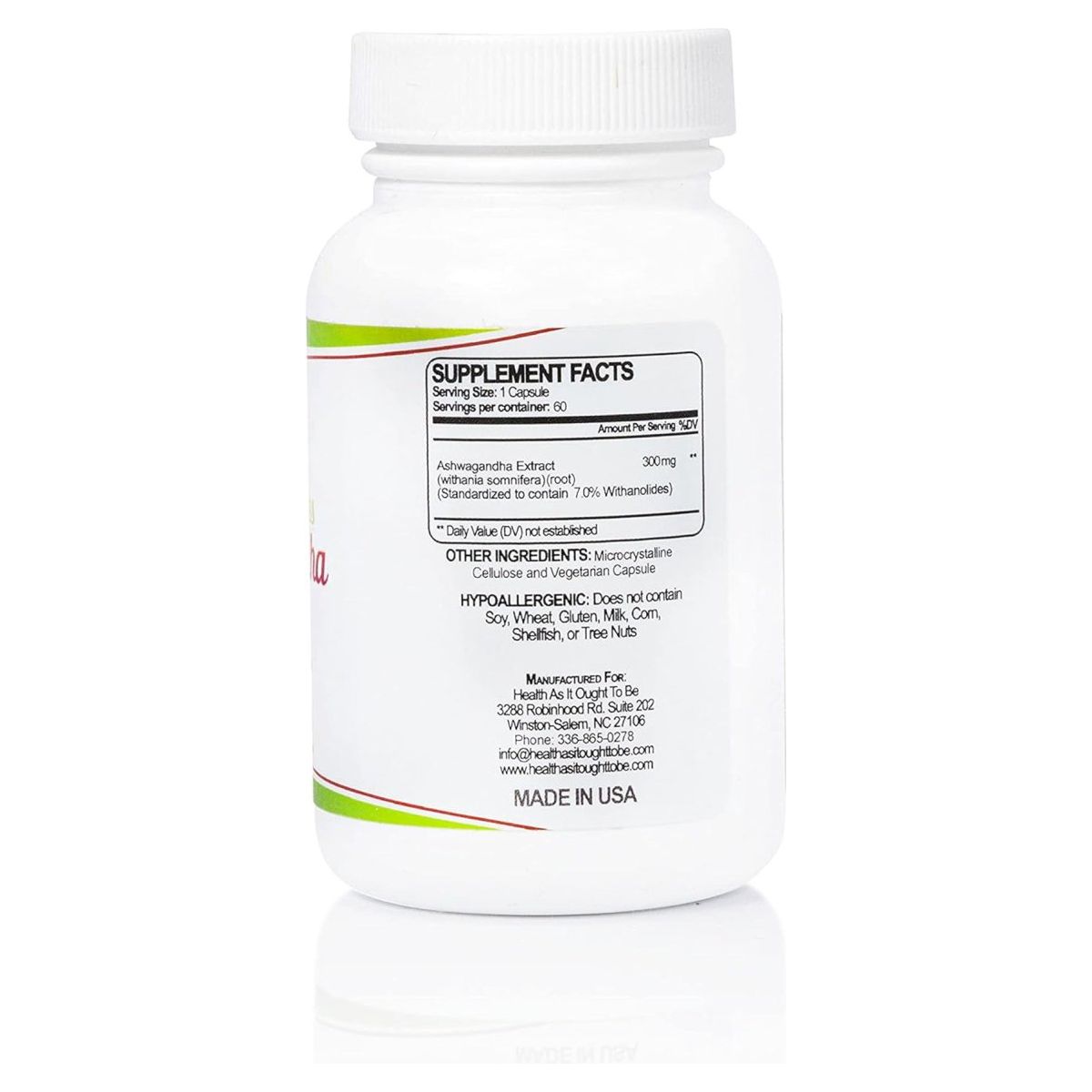 Health as It Ought to Be Ashwagandha 7% Withanolides Supplement 60 Capsules - Suppviv