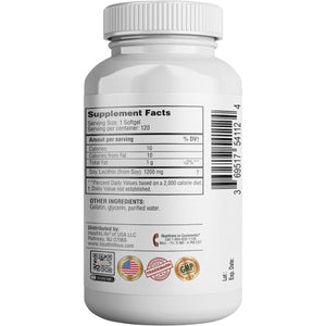 HEALTH LFE Lecithin 1200Mg, High Potency, 120 Softgels - Suppviv