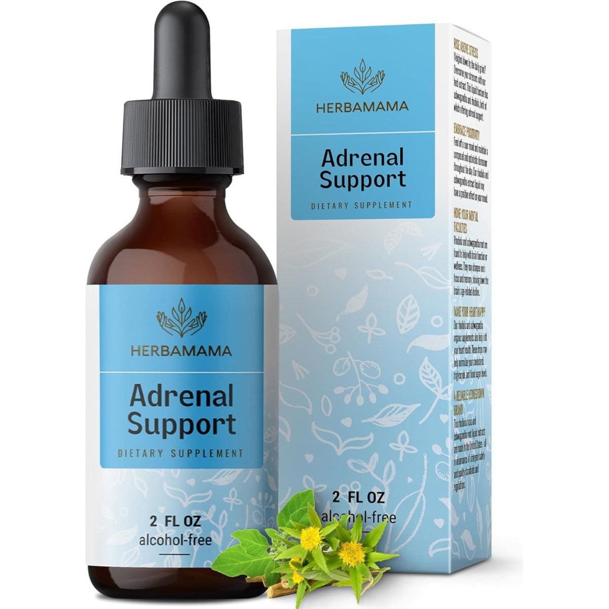HERBAMAMA Adrenal Support Drops - Pure Ashwagandha and Rhodiola Rosea Adrenal Extracts for Vegan Energy Support - Suppviv
