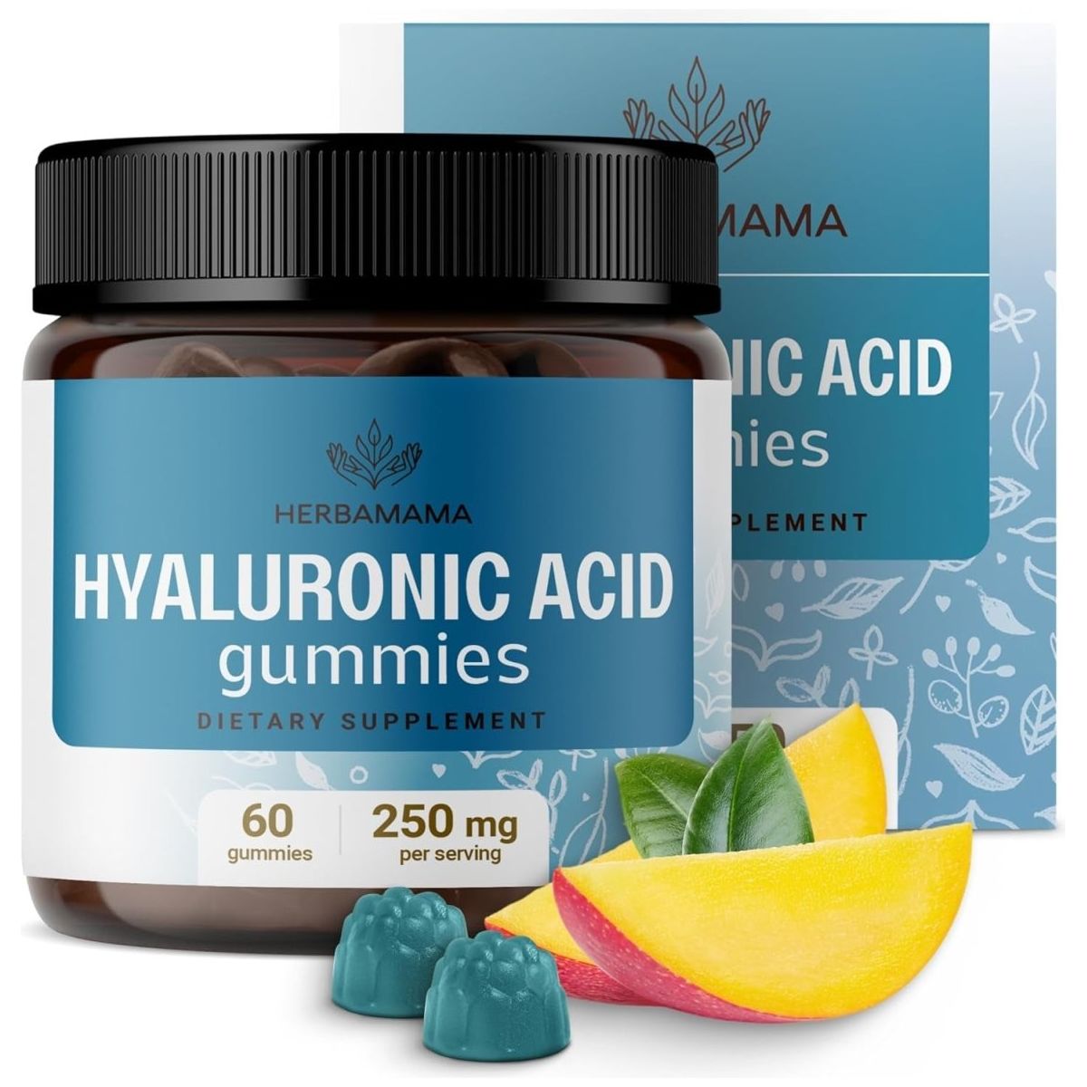 HERBAMAMA Hyaluronic Acid Gummies 250 Mg - for Skin and Joints 60 Mango - Flavored Chewables - Suppviv