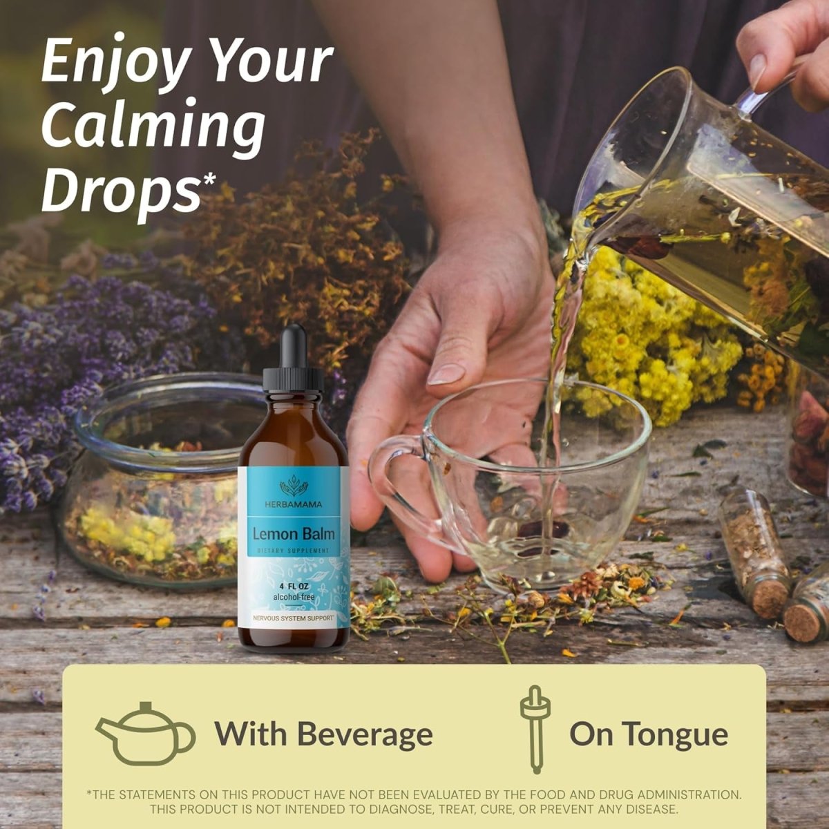 HERBAMAMA Lemon Balm Tincture - Calm Support with Lemon Balm Leaf Extract 56 - Day Supply - Suppviv