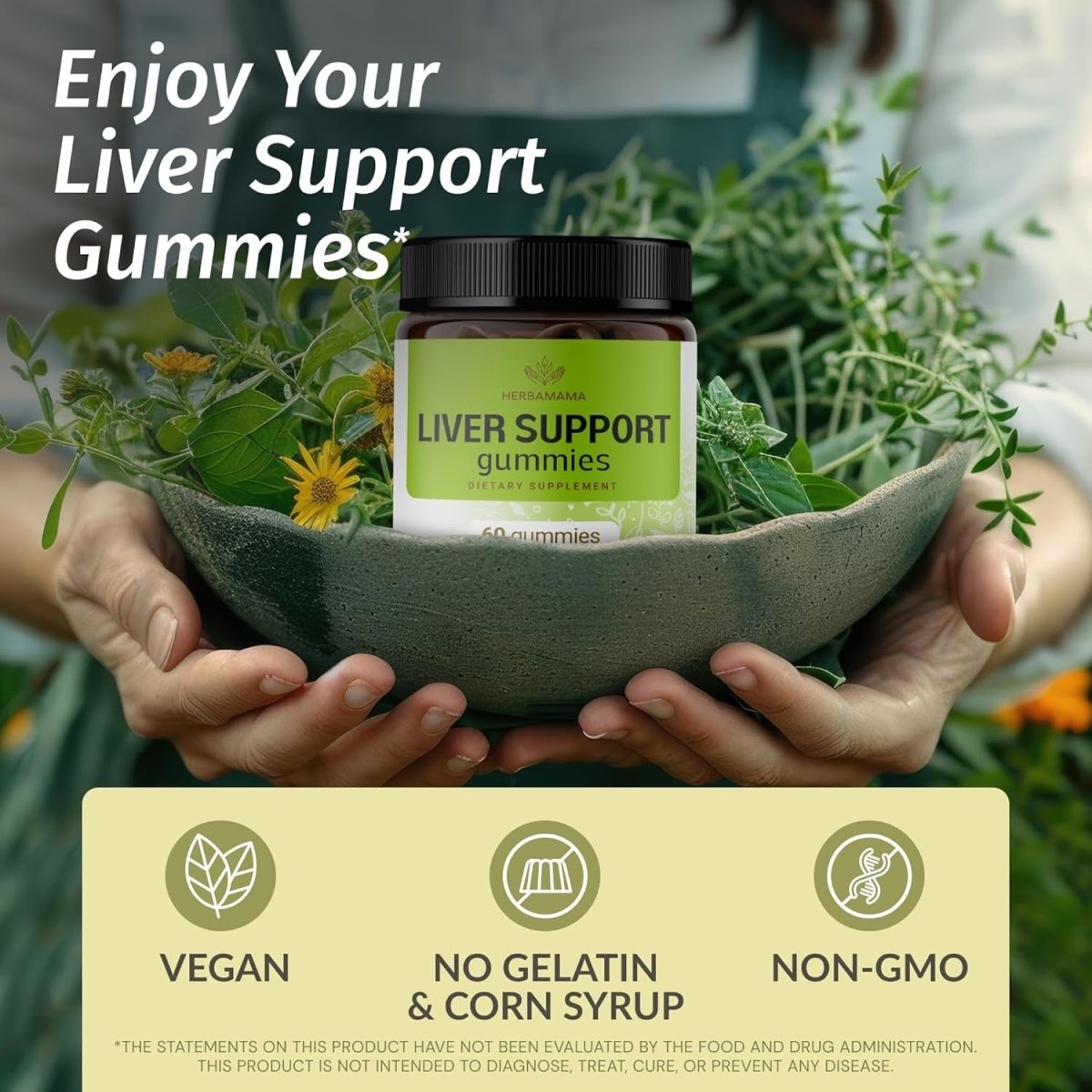 HERBAMAMA Liver Support Gummies - Herbal Complex for Liver Detox and Cleanse 60 Servings - Suppviv
