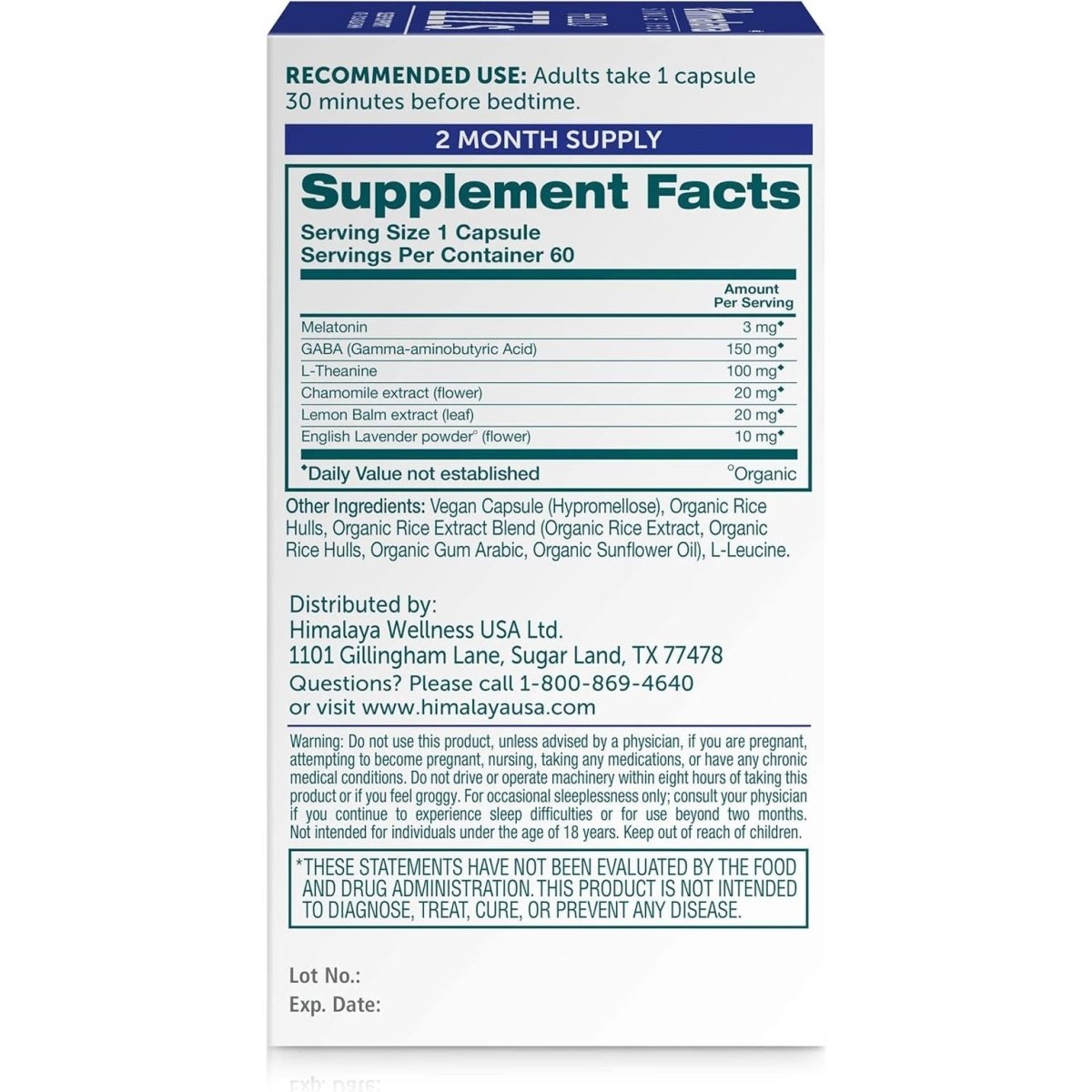 Himalaya Hello Zzzs with GABA, L - Theanine and Melatonin 3Mg 60 Capsules - Suppviv