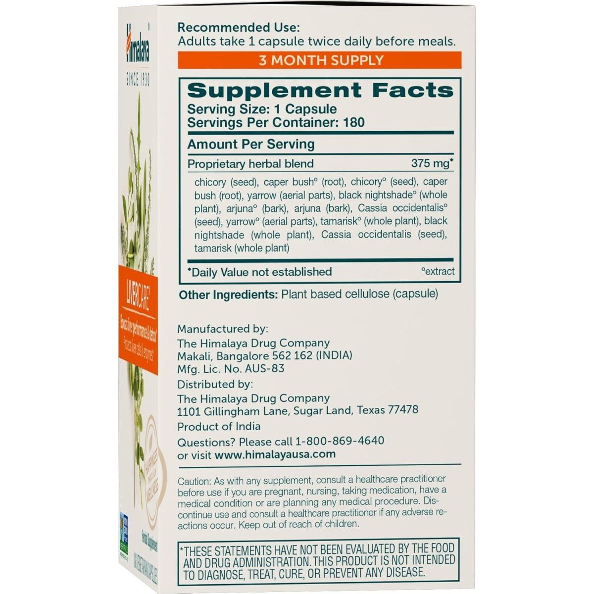 Himalaya Livercare Herbal Supplement Liver Cleanse 375 Mg 180 Capsules 90 Day Supply - Suppviv