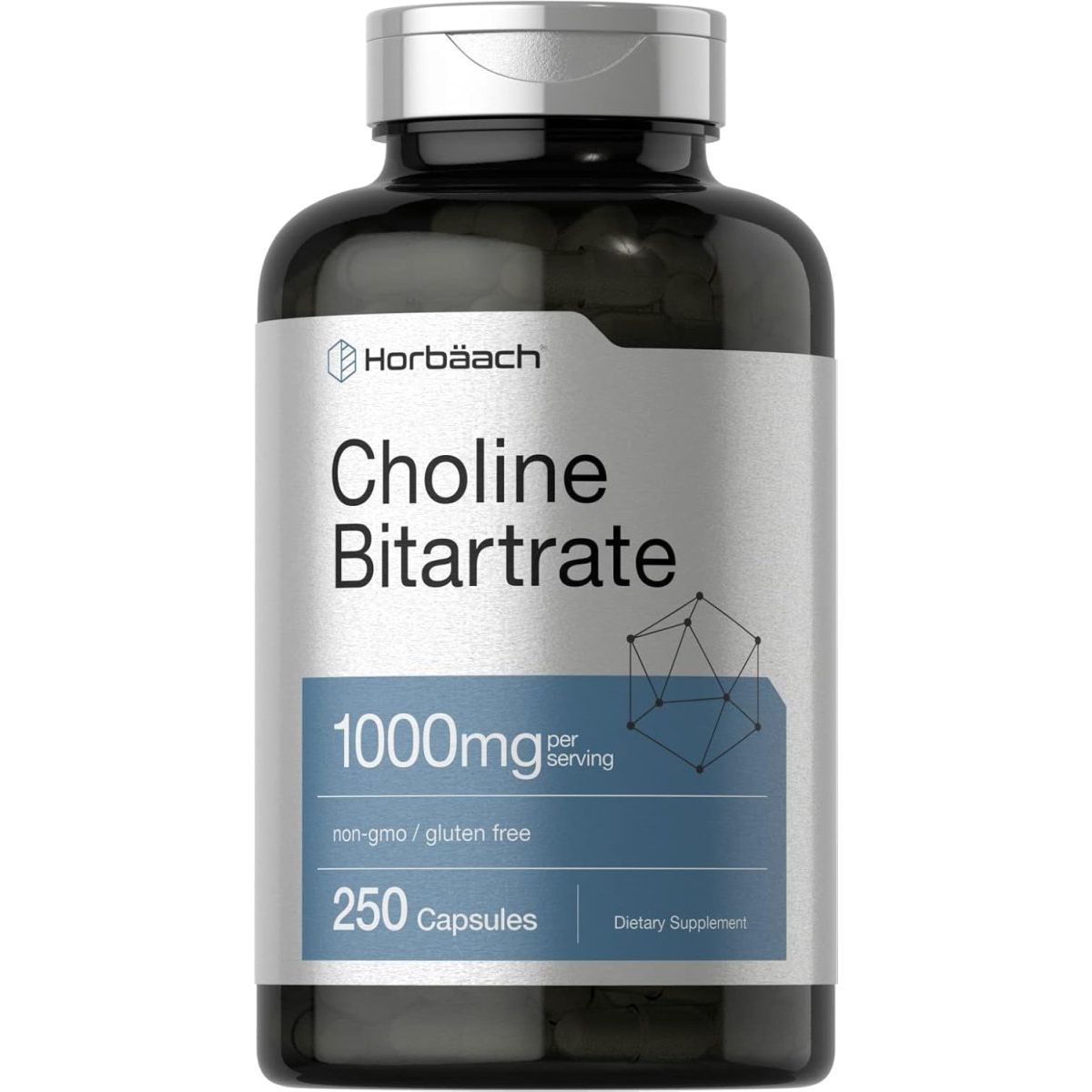 Horbaach Choline Bitartrate Supplement | 1000Mg | 250 Capsules | High Potency | - Suppviv