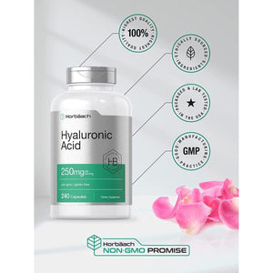 Horbäach Hyaluronic Acid Capsules | 250 Mg | 240 Count | Non - Gmo and Gluten Free Supplement - Suppviv