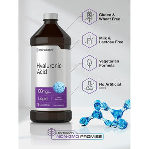 Horbäach Liquid Hyaluronic Acid Supplement | 100 Mg | 16 Oz | Mixed Berry Flavor - Suppviv