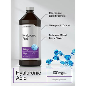 Horbäach Liquid Hyaluronic Acid Supplement | 100 Mg | 16 Oz | Mixed Berry Flavor - Suppviv