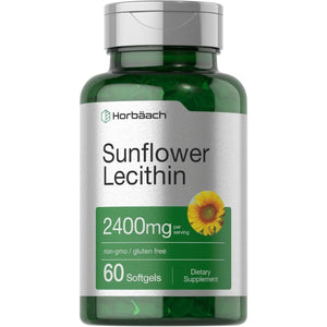 Horbäach Sunflower Lecithin Softgel Capsules | 2400Mg | 60 Pills | Naturally Occurring Phospholipids - Suppviv