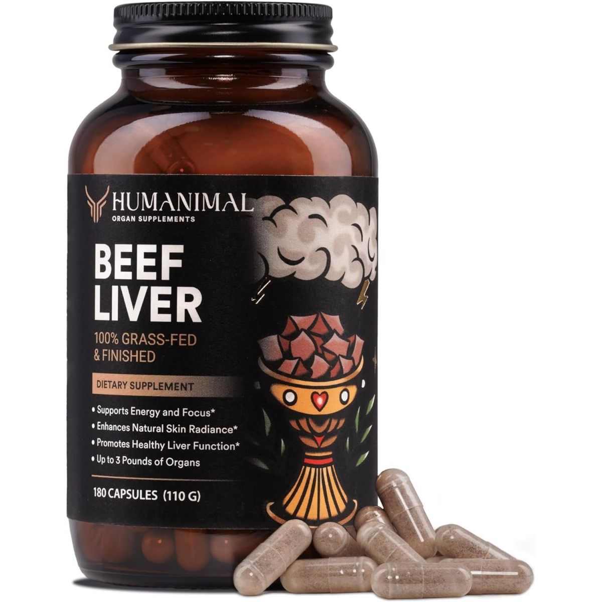 Humanimal Beef Liver Supplement | Nutrient - Dense Beef Liver Capsules 180 Capsules - Suppviv