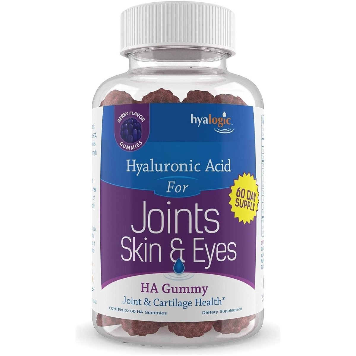Hyalogic Chewy HA Gummies Mixed Berry Flavor Hyaluronic Acid Gummies – 60 Count (120 Mg) - Suppviv