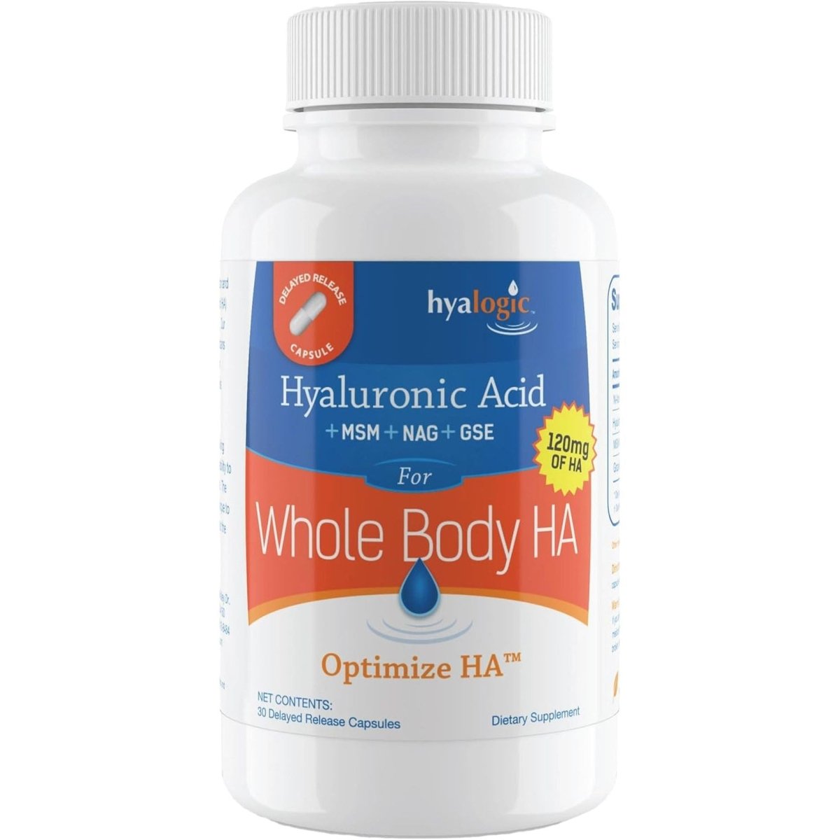 Hyalogic Hyaluronic Acid 120 Mg Delayed Release Capsules | Combo Formula W/Glucosamine MSM | (30 Count) - Suppviv