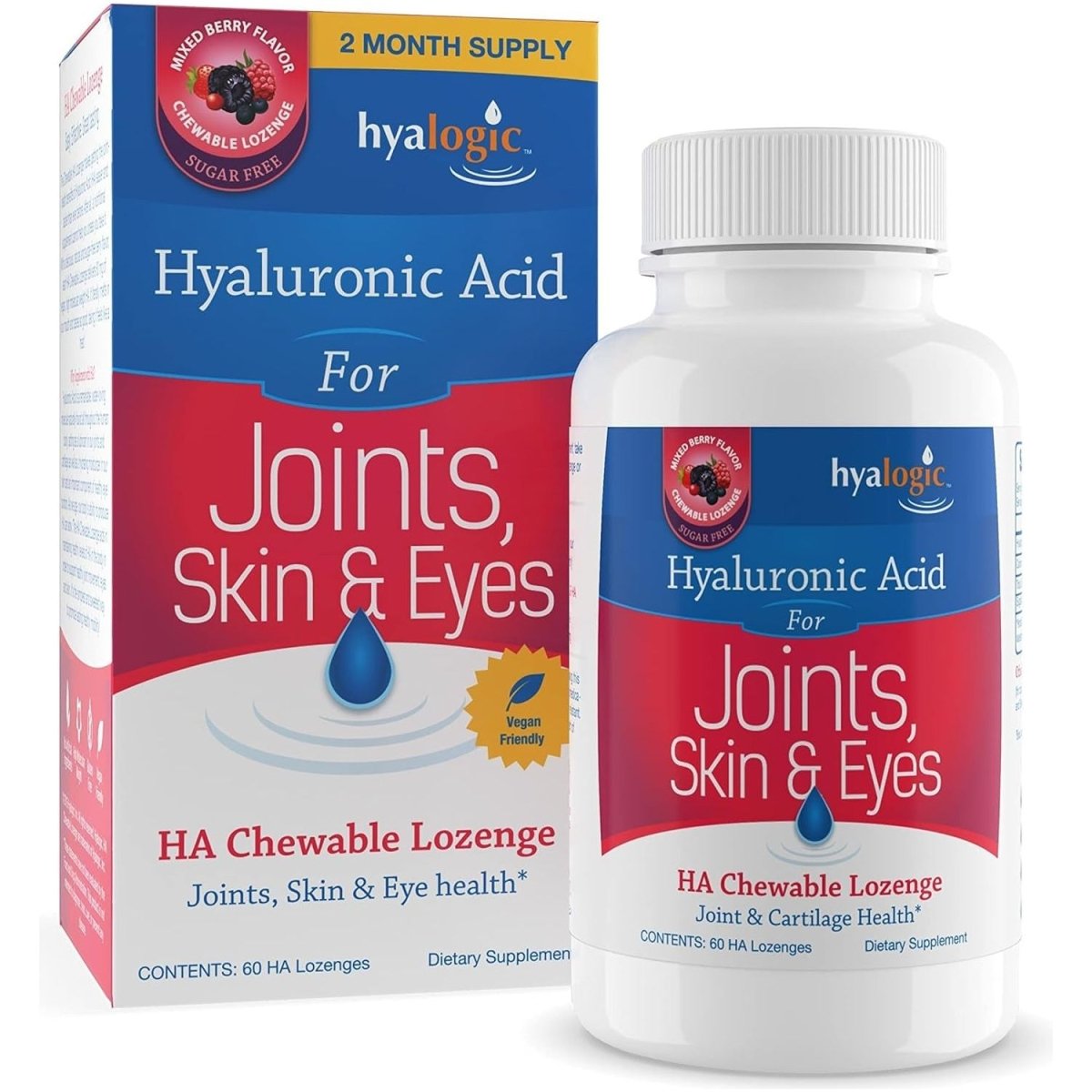 Hyalogic Hyaluronic Acid Chewable Lozenge - Chewable Tablets for Joints, Skin Care & Eyes – (60 Count) - Suppviv