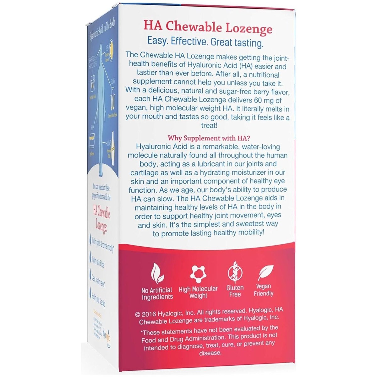 Hyalogic Hyaluronic Acid Chewables 60 Count - Great Tasting Berry Flavored (120Mg per Serving) - Defy Aging Naturally - Suppviv