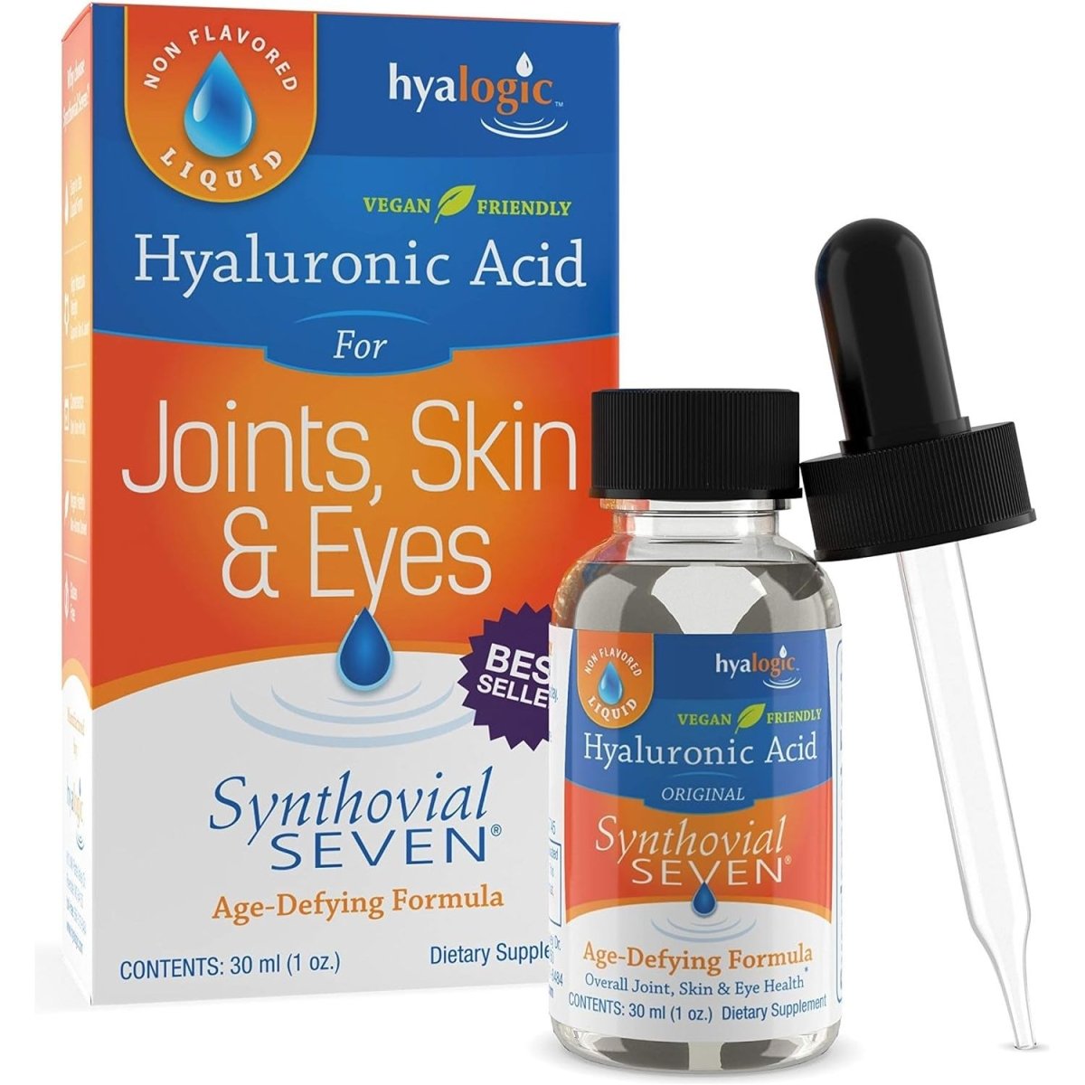 Hyalogic Synthovial Seven Hyaluronic Acid Liquid - HA Joint Support - Vegan - 1 Oz - Suppviv