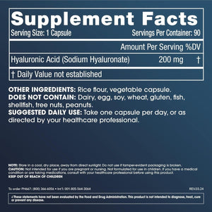 Hyaluronic Acid Supplement, 200Mg, 90 Capsules | Cellular Hydration, Joint Health | - Suppviv