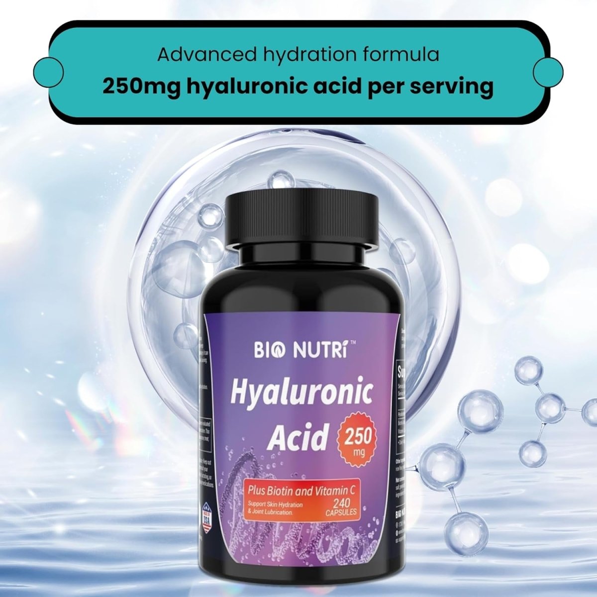 Hyaluronic Acid Supplements 250Mg - Hyaluronic Acid Capsules for Skin, Hair & Joint Support - 240 Capsules - Suppviv