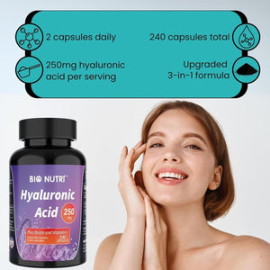Hyaluronic Acid Supplements 250Mg - Hyaluronic Acid Capsules for Skin, Hair & Joint Support - 240 Capsules - Suppviv