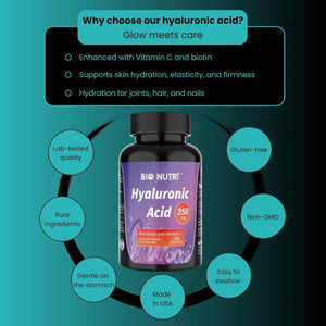Hyaluronic Acid Supplements 250Mg - Hyaluronic Acid Capsules for Skin, Hair & Joint Support - 240 Capsules - Suppviv