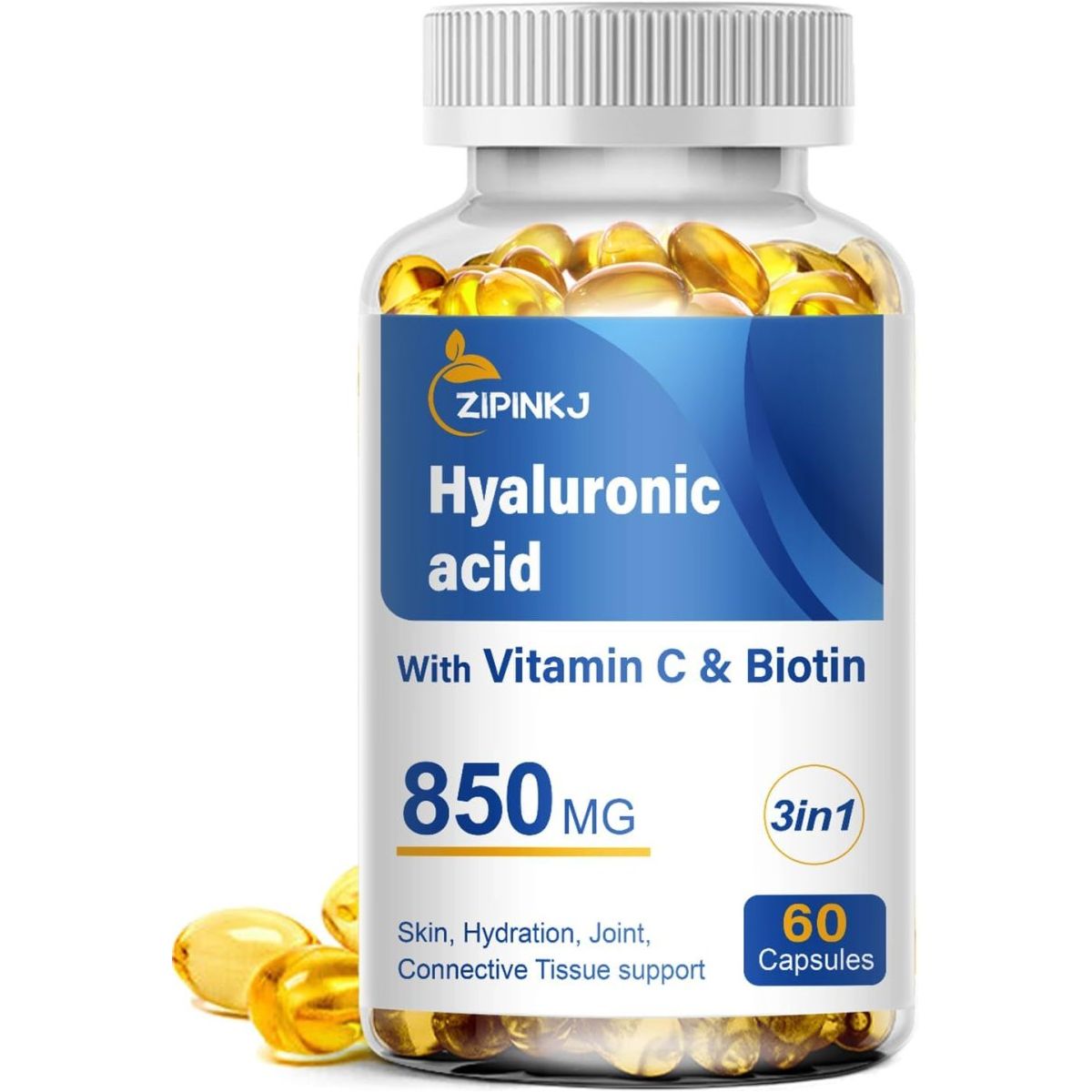 Hyaluronic Acid Supplements 850Mg with Biotin 5000Mcg & Vitamin C 25Mg High Absorption Antioxidant 60 Softgels - Suppviv