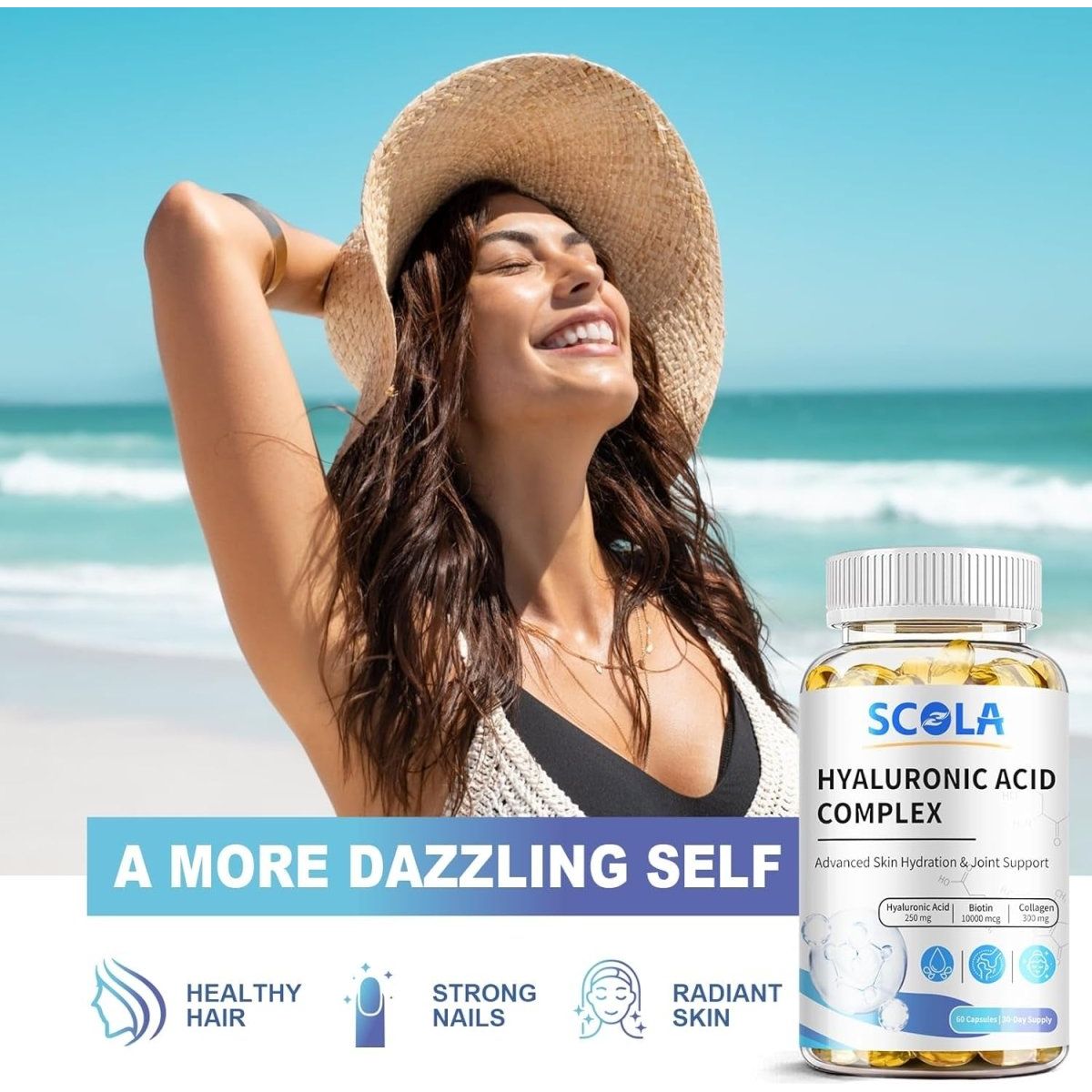 Hyaluronic Acid Supplements - Advanced Skin Hydration & Joint Support 250 Mg 60 Vegan Capsules - Suppviv