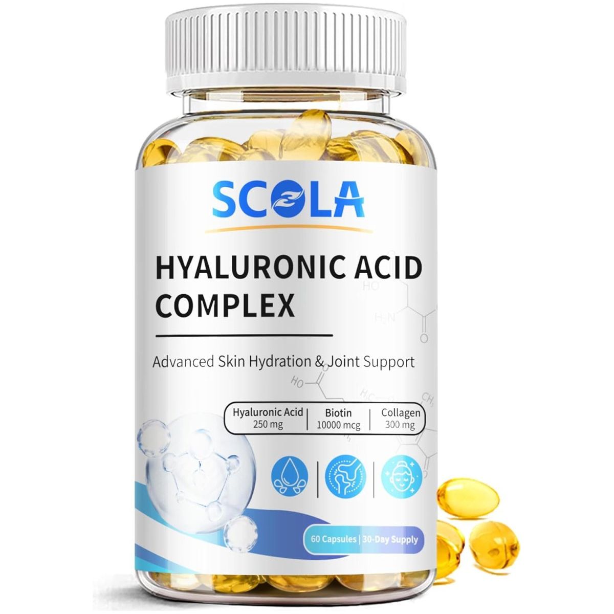 Hyaluronic Acid Supplements - Advanced Skin Hydration & Joint Support 250 Mg 60 Vegan Capsules - Suppviv