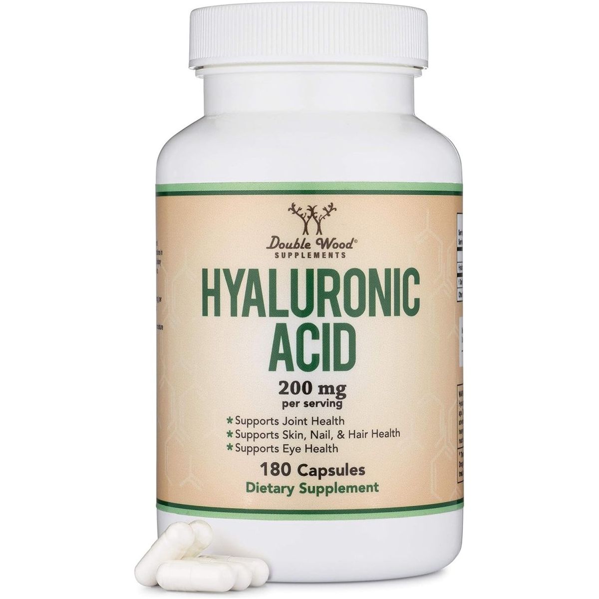 Hyaluronic Acid Supplements - for Skin and Face Aging Support by Double Wood (180 Capsules 200Mg) - Suppviv