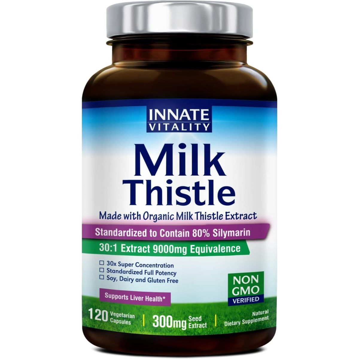 Innate Vitality Organic Milk Thistle Supplement For Liver Health, Detox & Cleansing,120 Capsules - Suppviv