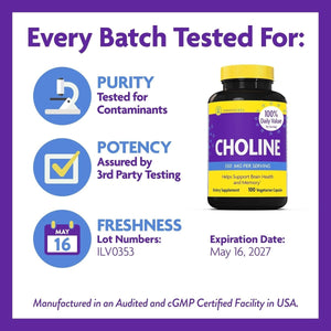 Innovixlabs Choline Supplement 550Mg Pure Choline Bitartrate for Brain Health, Focus, Memory, Cognitive Development, Fatty Liver and Mood Support, 100 Capsules - Suppviv