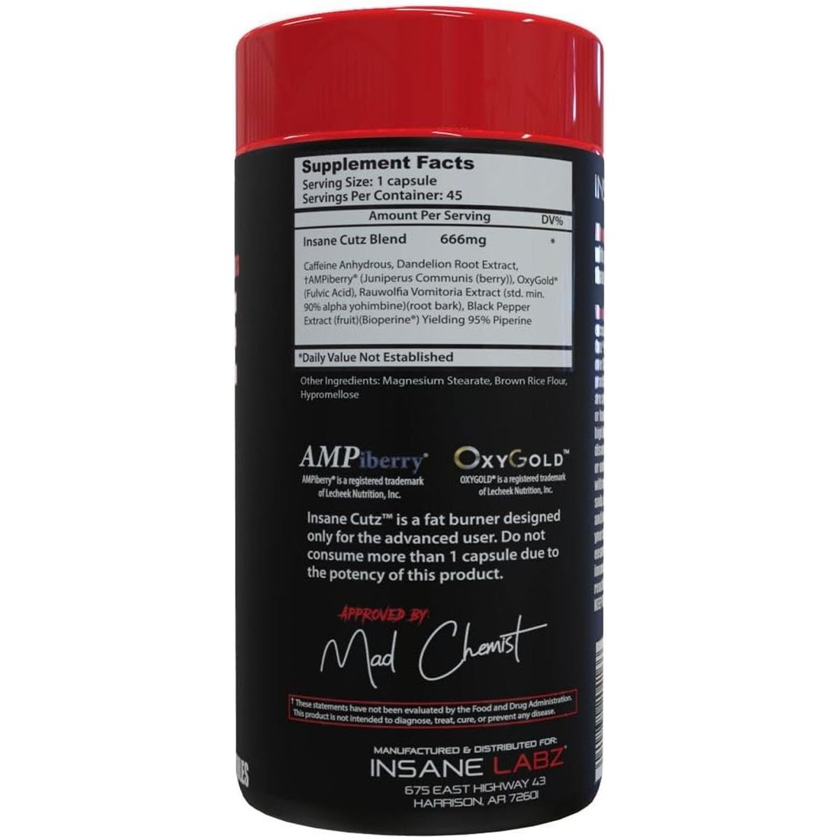 Insane Labz Insane Cutz Intense Fat Burner for Men & Women (45 Capsules) - Suppviv