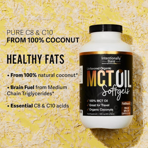 Intentionally Bare Organic MCT Oil Capsules - 70% C8 MCT Oil & 30% C10 MCT Capsules 300 Softgels - Suppviv