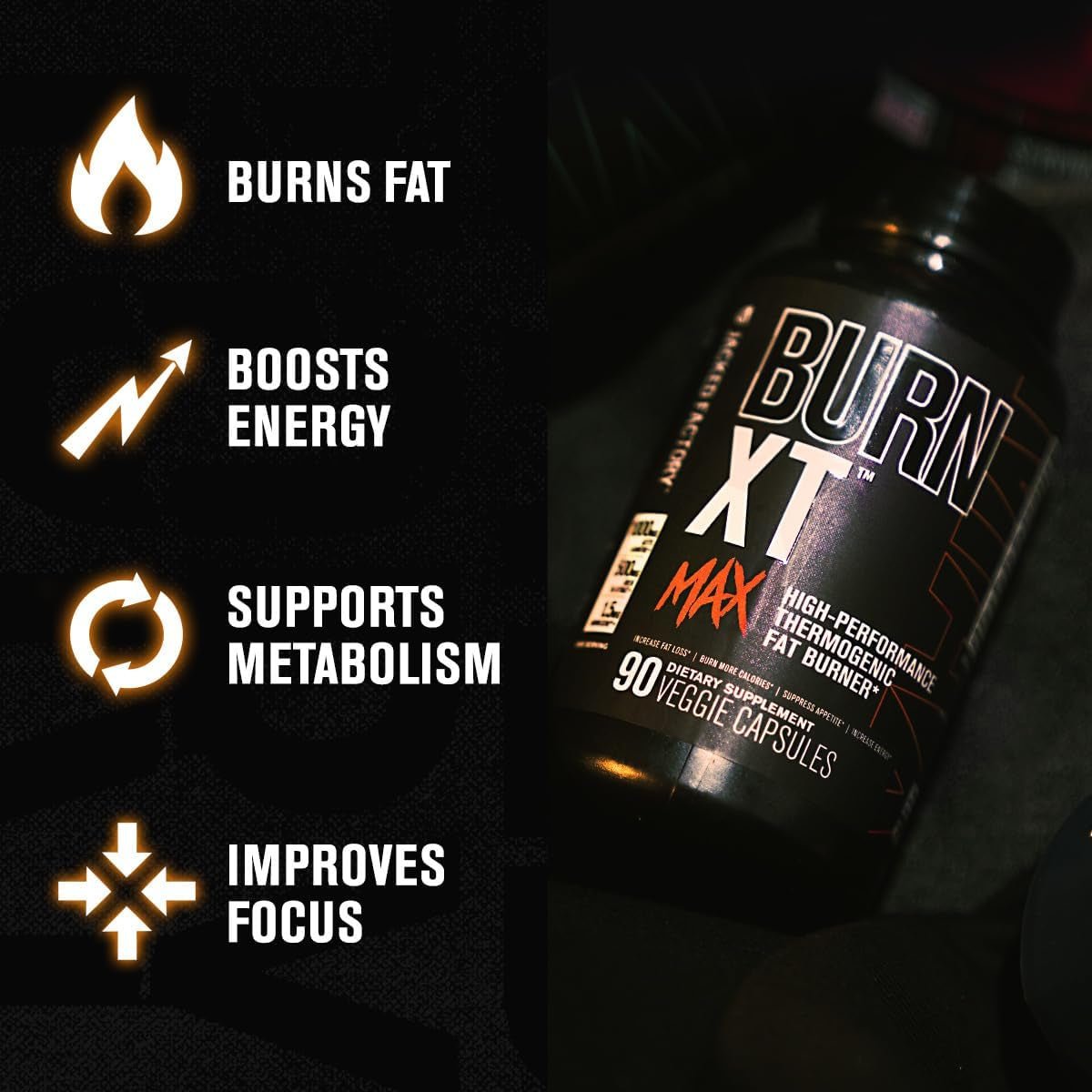 Jacked Factory Burn - Xt Max - High - Performance Thermogenic Fat Burner & Appetite Suppressant 90 Capsules - Suppviv