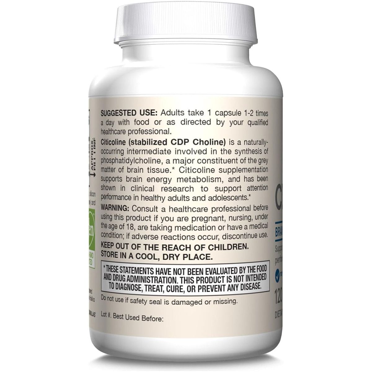 Jarrow Formulas Citicoline CDP Choline 250 MG, CDP Choline Supplement Supports Brain Health 120 Capsules - Suppviv